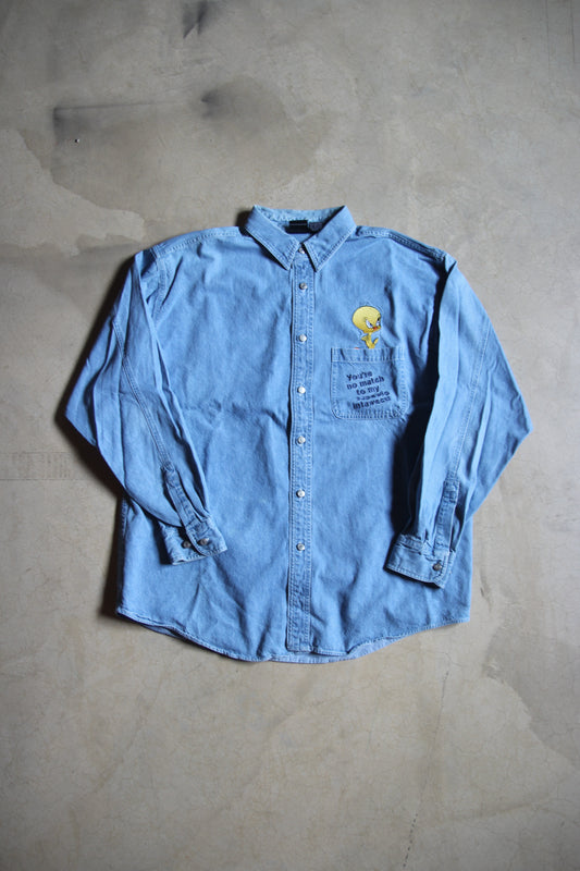 Vintage 90s Tweety Bird Denim Long Sleeve (L)