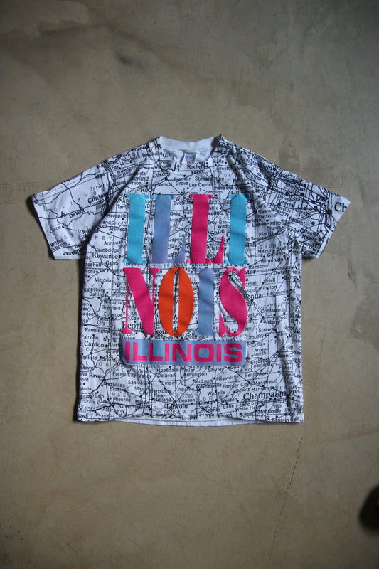 Vintage 90s Illinois Map AOP Shirt (M)