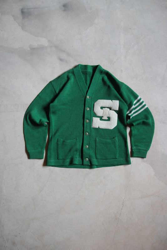 Vintage 60s Green High School Cardigan Sweater (M)